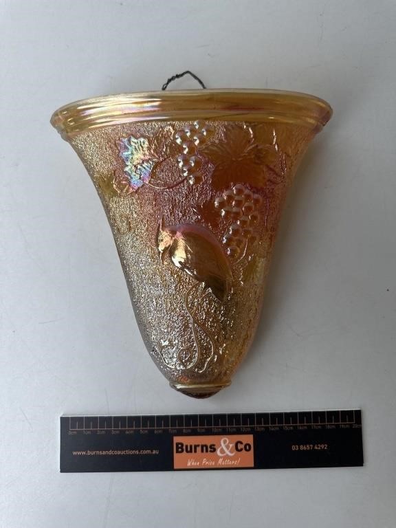 Unusual Marigold Carnival Glass Wall Vase H200