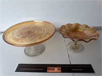 2 x Carnival Glass Bowls/ Comport. Comport H125