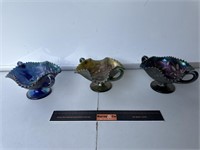 3 x Carnival Glass Bowls. Largest W220