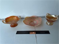 3 x Carnival Glass Bowls. Largest W225
