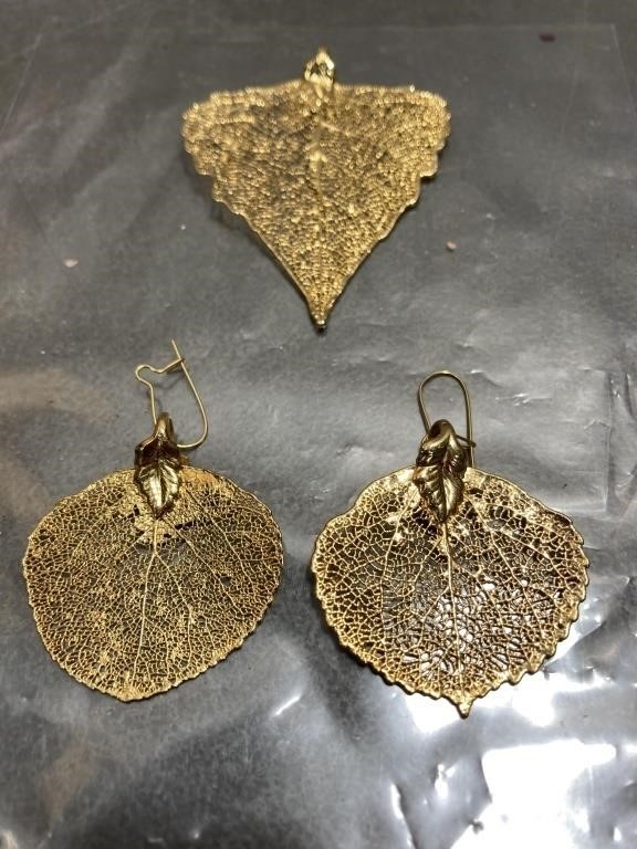 Gold Leaf Earrings + Pendant