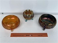 3 x Carnival Glass Bowls. Largest W165