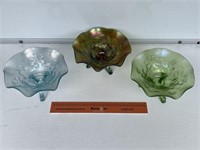 3 x Carnival Glass Bowls. Largest W195