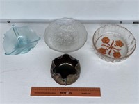 4 x Carnival Glass Bowls. Largest W230