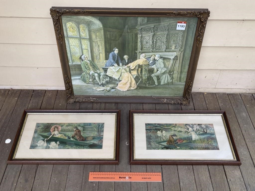 3 x Framed Early Prints. Largest 670x520