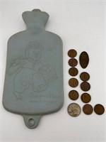 1952 D Quarter-Wheat penny lot. Piggy water botle.