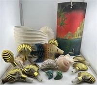 Shell wall art-Painted roof tile-shell planter
