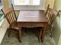 Timber Kitchen Table & 2 x Spindle Back Chairs