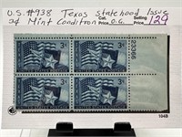 #938 TEXAS STATEHOOD STAMP BLOCK OG