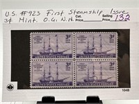 #923 FIRST STEAMSHIP ISS MINT OG NH STAMP BLOCK