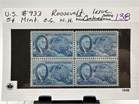 #933 ROOSEVELT ISSUE MINT STAMP BLOCK OG NH