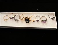 9 Vintage Rings Costume Jewelry Lot