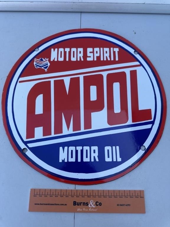 Enamel Sign AMPOL Chevron MOTOR OIL MOTOR SPIRIT