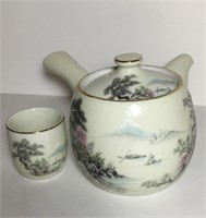 Vintage Japan Ceramic Tea Pot With Cup Cracked