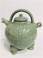 Vintage Dragon Teapot Green Glazed Ceramic Three