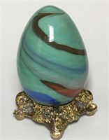 Vintage Blown Glass Marble Egg Swirled Blue Red