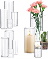 $30  8 Pack Cylinder Vases  Clear  4-10 Inch Tall
