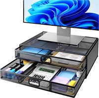 $30  HUANUO 2 Tier Monitor Stand with Drawer  Blac