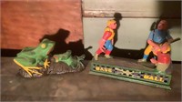(2) Vintage Cast Iron Coin Banks Baseball & Frogs
