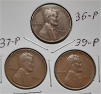 WHEAT CENTS 3-SET 1936-P 1937-P 1939-P