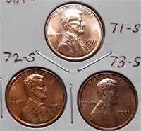 UNC LINCOLN CENTS 3-SET 1971-S 1972-S 1973-S