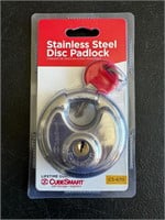 Unopened Stainless Steel Disc Padlock w/ Key
