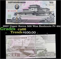 2007 Upper Korea 500 Won Banknote P# 44c Grades Ge