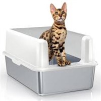 NEW Stainless Steel Litter Box with Lid, Extra