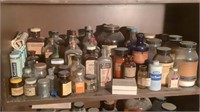 Shelf Of Antique & Vintage Glass Bottles & Jars