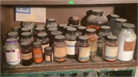 Shelf Of Vintage Glass Salts & Chemical Jars