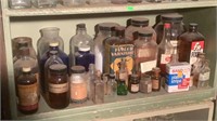 Shelf Of Antique & Vintage Glass Bottles & Jars