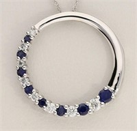 .35 Ct Diamond Sapphire Circle  Necklace 14 Kt