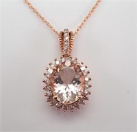 1.75 Ct Morganite Diamond Necklace 10 Kt
