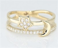 14 Kt Yellow Gold Moissanite Double Row Band Ring