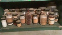 Shelf Of Antique & Vintage Glass Bottles & Jars
