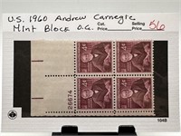 1960 STAMP BLOCK ANDREW CARNEGIE W PL #