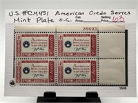 AMERICAN CREDO SERIES MINT STAMP BLOCK W PL#