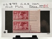 #985 G.A.R. ISSUE MINT PLATE PAIR W PL #