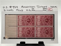 #979 AMERICAN TURNERS ISS STAMP BLOCK OG