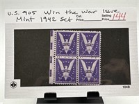 #905 WIN THE WAR ISSUES 1942 SET STAMP BLOCK