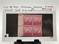 #900 NATIONAL DEFENSE STAMP BLOCK OG NH