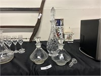 Cut Crystal Decanted + 2 Glass Decanters