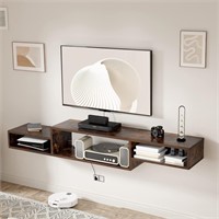 DOUBUY Floating TV Stand  59 Rustic Brown Wood