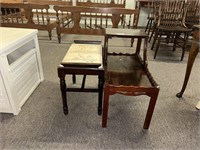 Antique Padded Bench And 2 Tier Nightstand