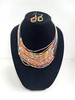 Colored beads necklace and earrings