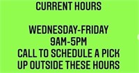 CURRENT HOURS-WED-THURS-FRI 9AM TO 5PM-