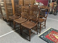 Set Of 6 Antique Oak Pressback Chairs