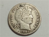 OF) 1901 silver Barber dime