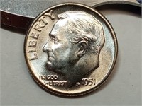 OF) Brilliant uncirculated 1951 silver Roosevelt