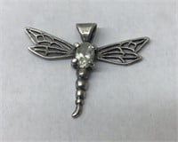 OF) STERLING SILVER "DRAGON FLY" PENDANT W/STONE